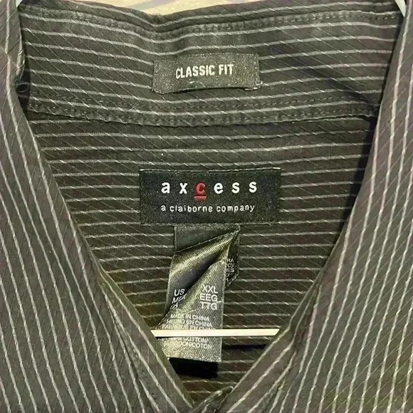 Axcess Mens Classic Fit Long Sleeve Button Down Dress Shirt Black Pinstripe XXL - Picture 5 of 16